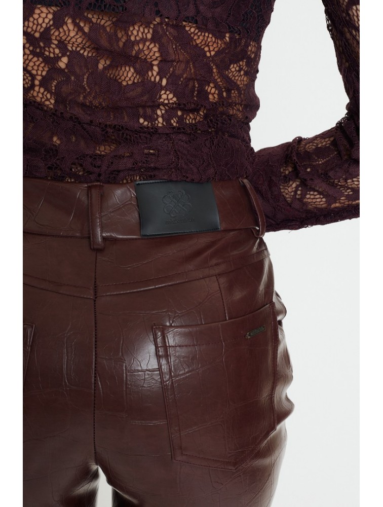 MIX AND MATCH Kendra Croco Pants Bordeaux Κροκό Μπορντώ Παντελόνι